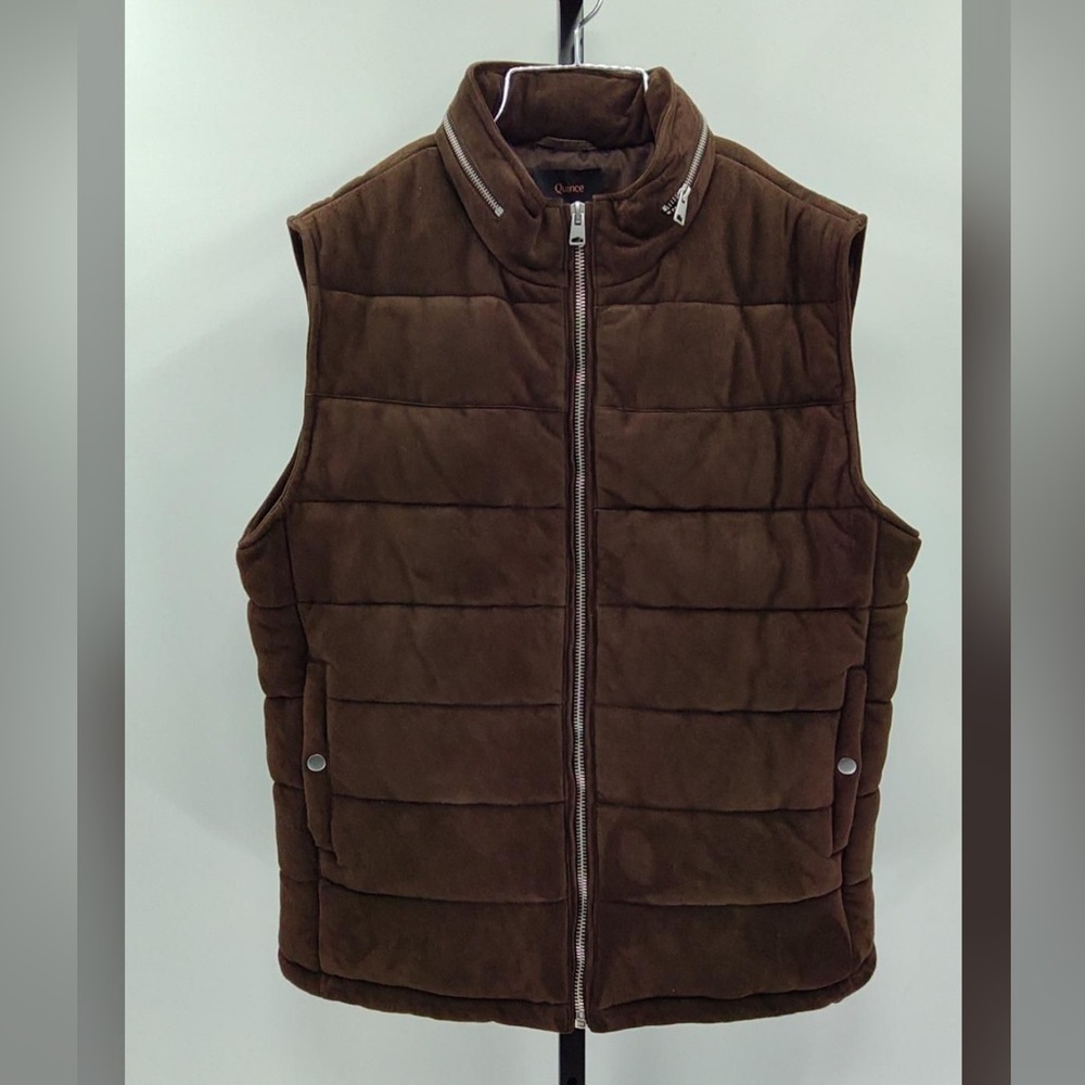 QUINCE 100% Suede Puffer Vest Mens Size XL Color Brown - Picture 9 of 11
